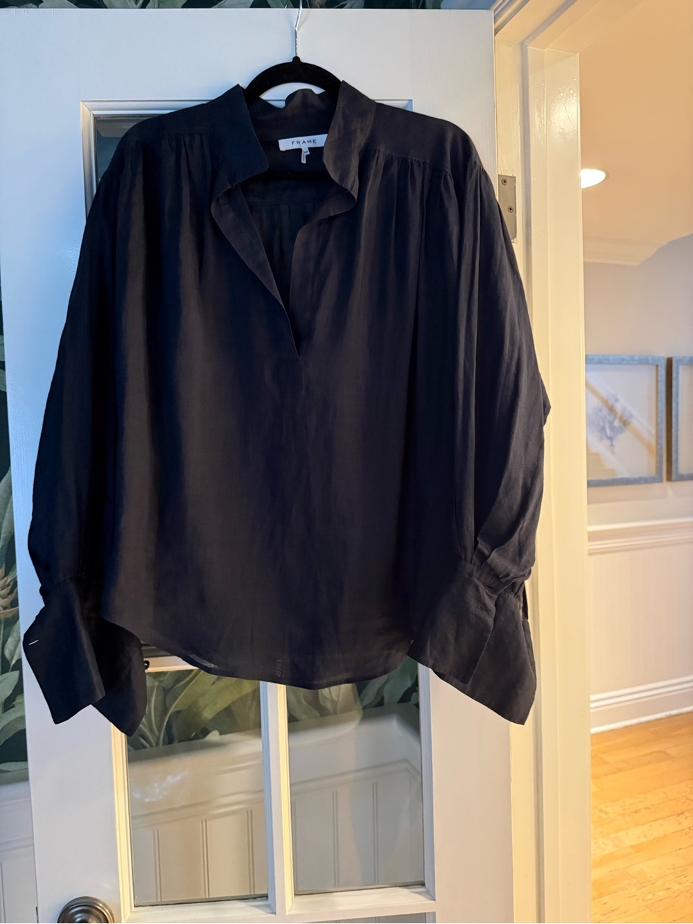 FRAME Navy Linen Button Down Shirt Size SMALL